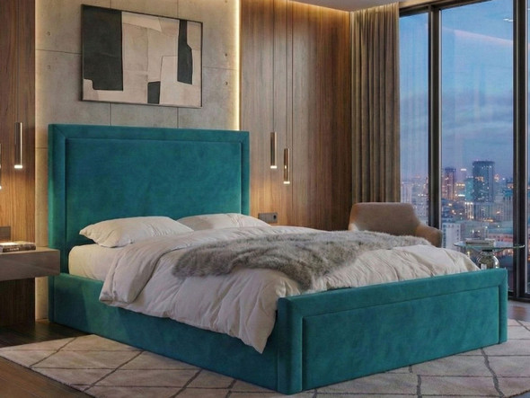 Juno Ottoman Bed showcasing a modern design with storage, featuring a full border and plain center, made in Great Britain.